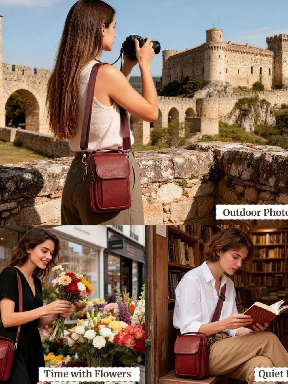Men's Burgundy Leather Shoulder Sling Travel Crossbody Stylish Magnetic Bag